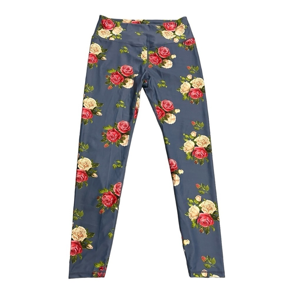 Fit Booty Blue Floral Full Length Leggings Size 2XL